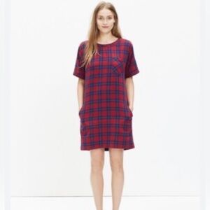 Madewell Edina Short Sleeve Flannel Plaid Shift Dress